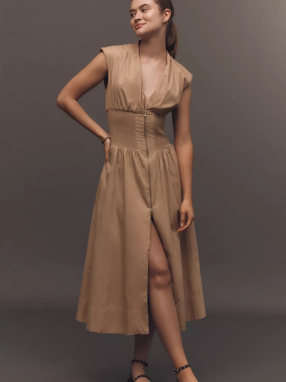 Anthropologie Tommie Zip Front Midi Dress